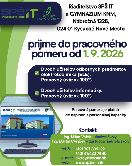 Pracovné ponuky školy na rok 2026